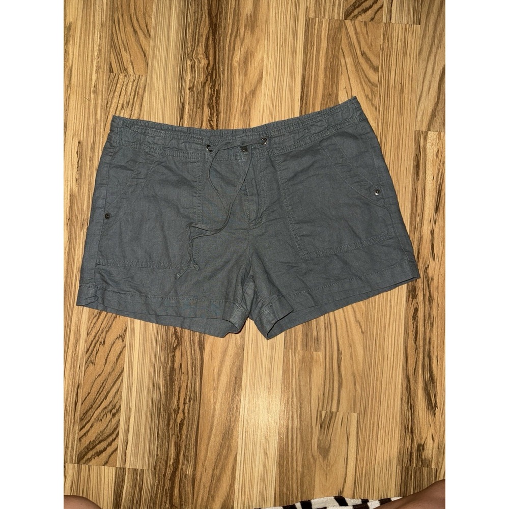 Gap Women Shorts 6 Green Solid Chino Short Button Drawstring Pocket Linen Blend